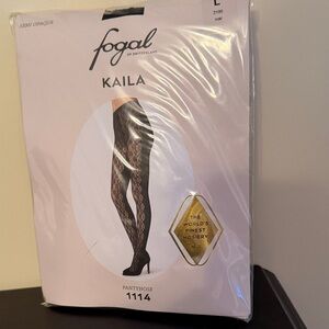 Fogal Kaila, Semi Opaque Lace Fishnet Hose Pantyhose size large black/ noir